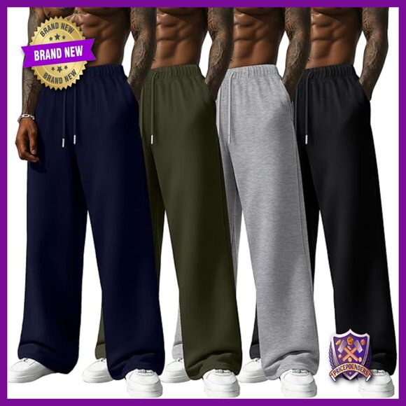 Men's Lightweight Sweatpants 4 Pack Athletic Wide Leg Drawstring Joggers with